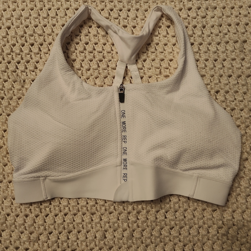 White Zip Front Sports Bra